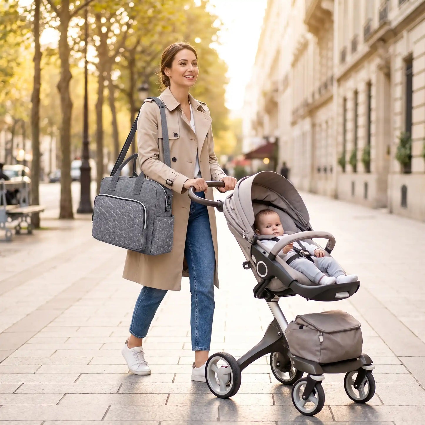 Sac Ă langer maman avec bebe en poussette