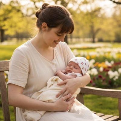 Bonnet bébé fille maman avec son nouveau née bebe
