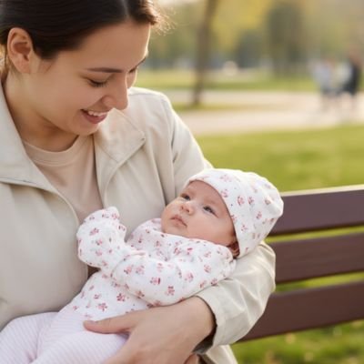 Bonnet bébé fille maman et bebe au parc