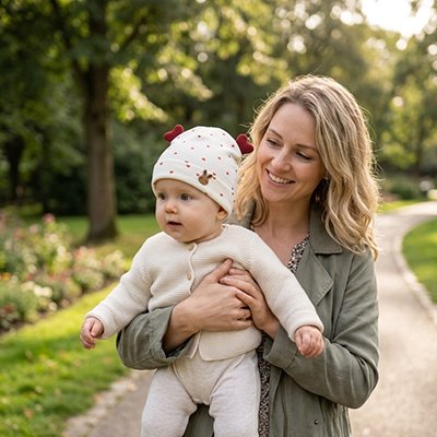 Bonnet bebe maman au parc avec bebe