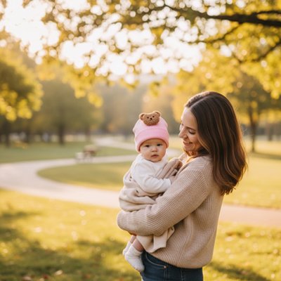 Bonnet bebe maman au parc avec son bebe