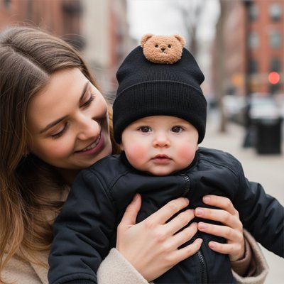 Bonnet bebe maman contente avec bebe