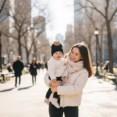 Bonnet bebe  maman dehors avec bebe 