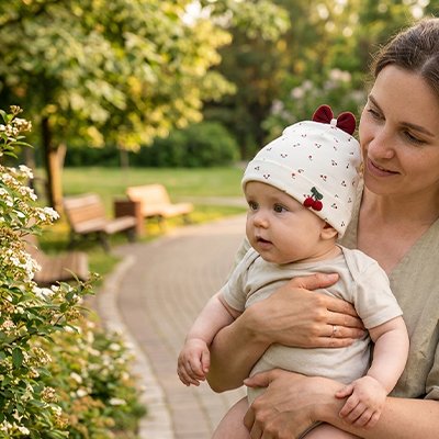 Bonnet bebe maman et bebe dehors 