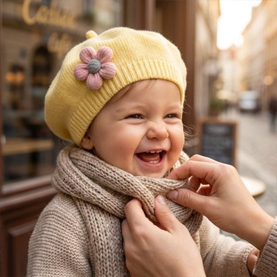 Bonnet bebe maman met bebe au chaud