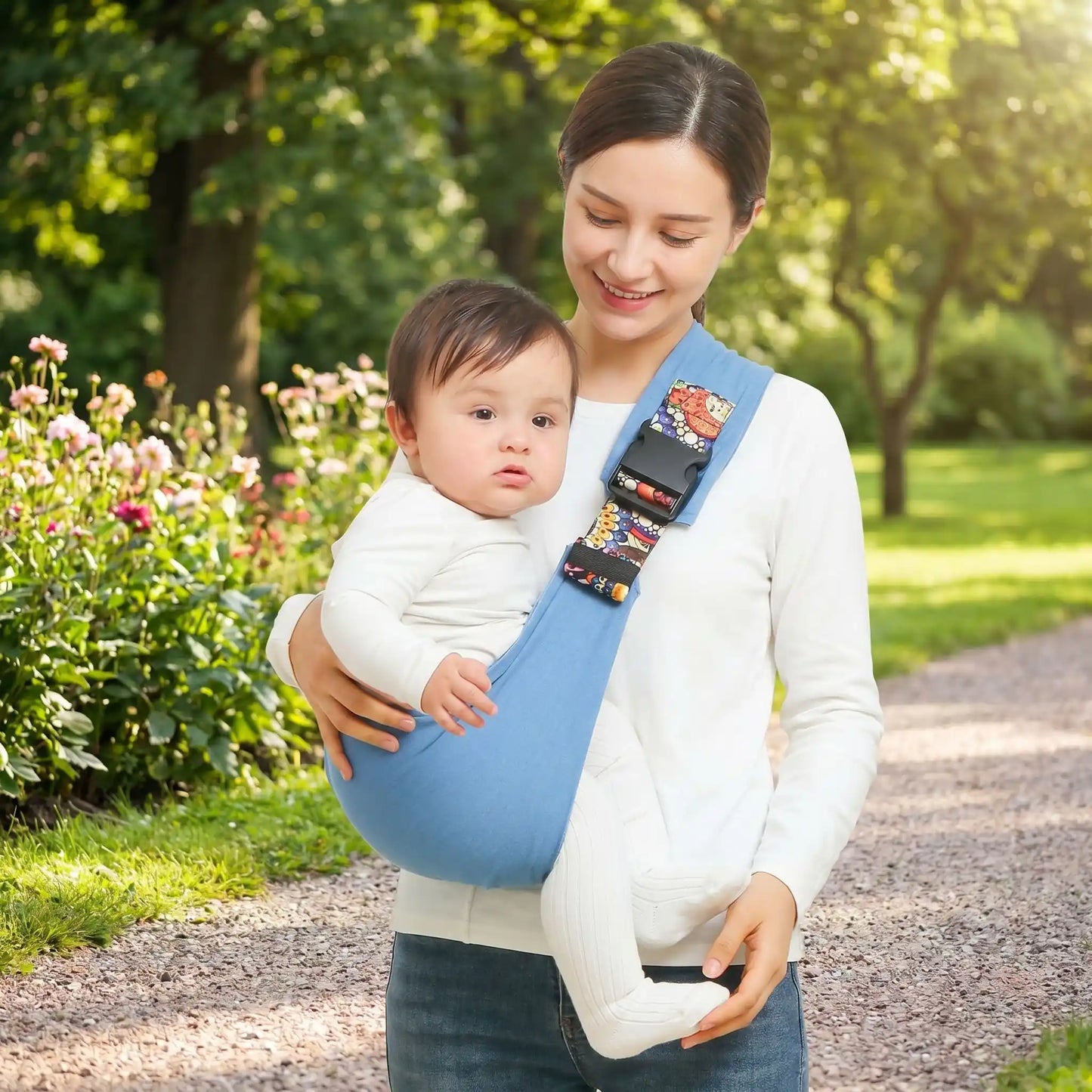 écharpe de portage bebe maman au parc