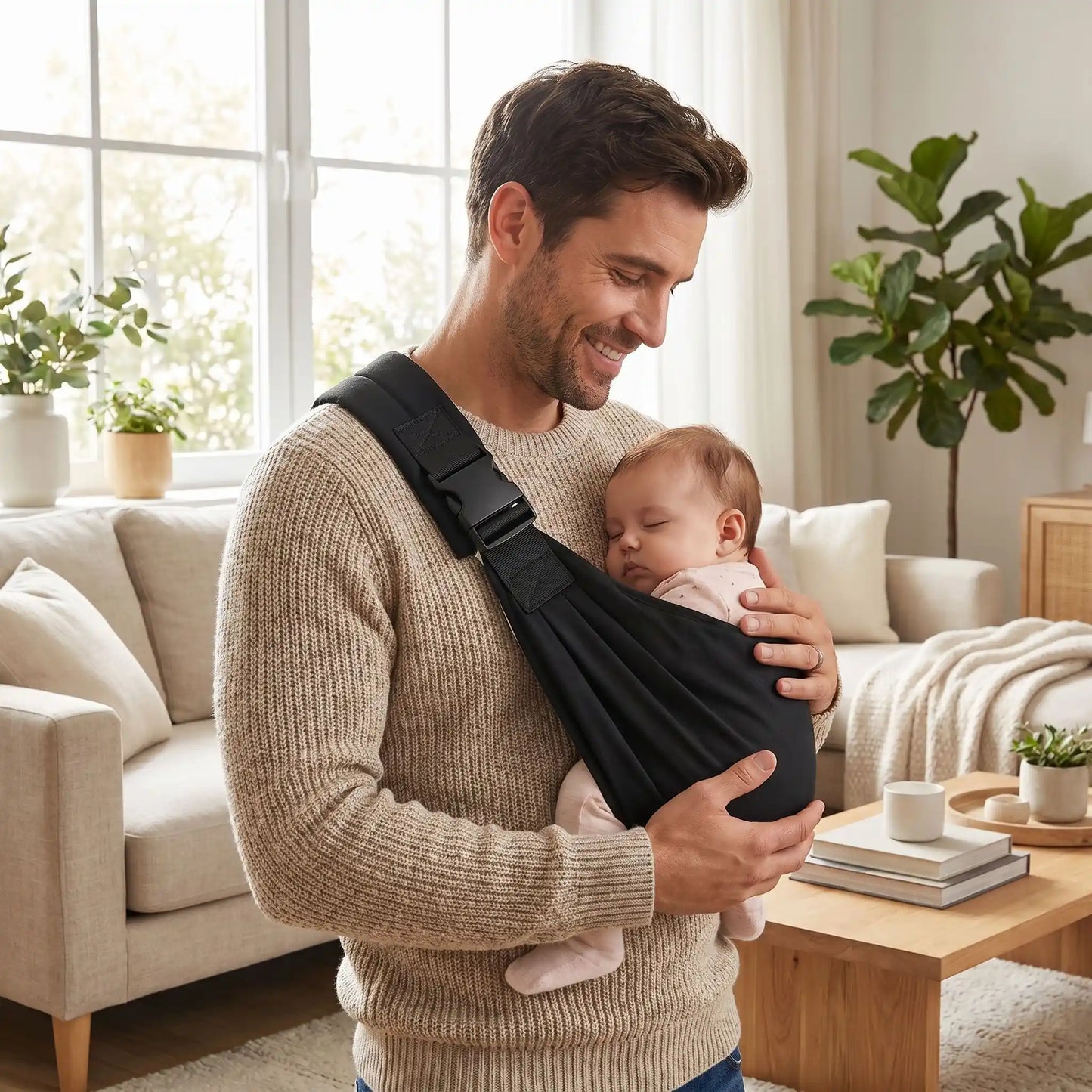 écharpe de portage bebe papa avec bebe