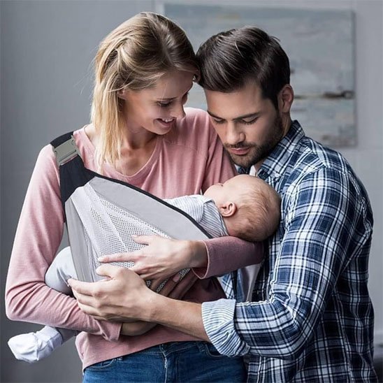 Echarpe de portage maman et papa avec bebe