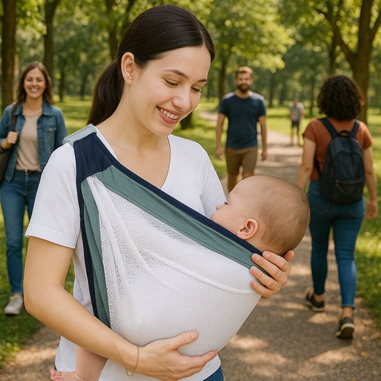 Echarpe de portage maman souriante