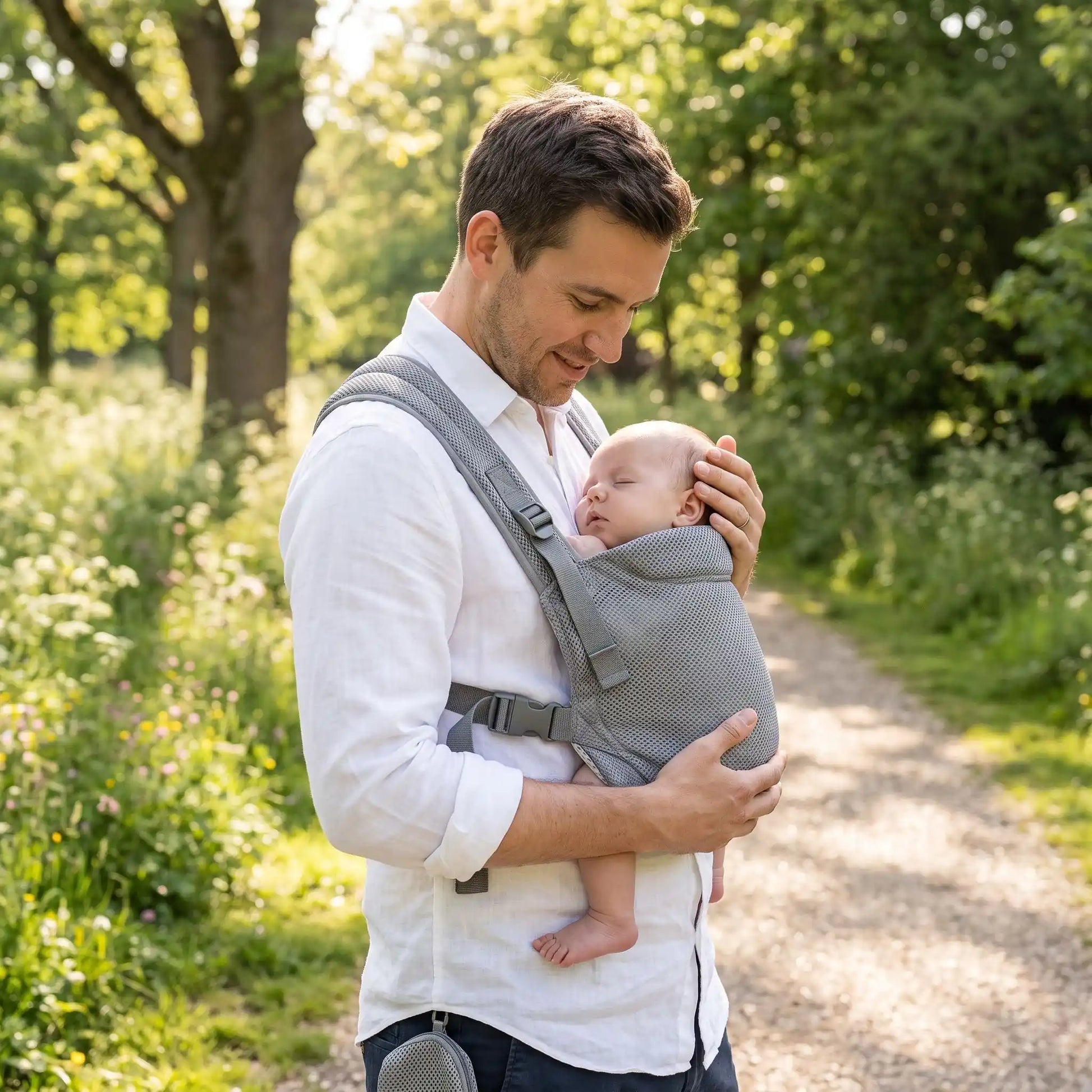 écharpe de portage papa en balade avec bebe