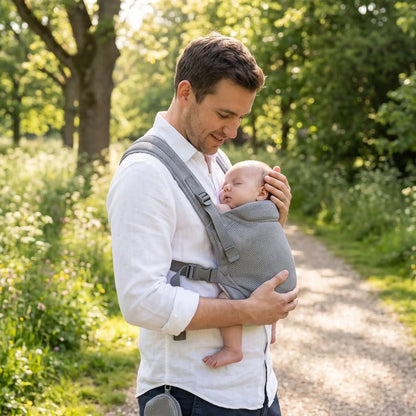 écharpe de portage papa en balade avec bebe