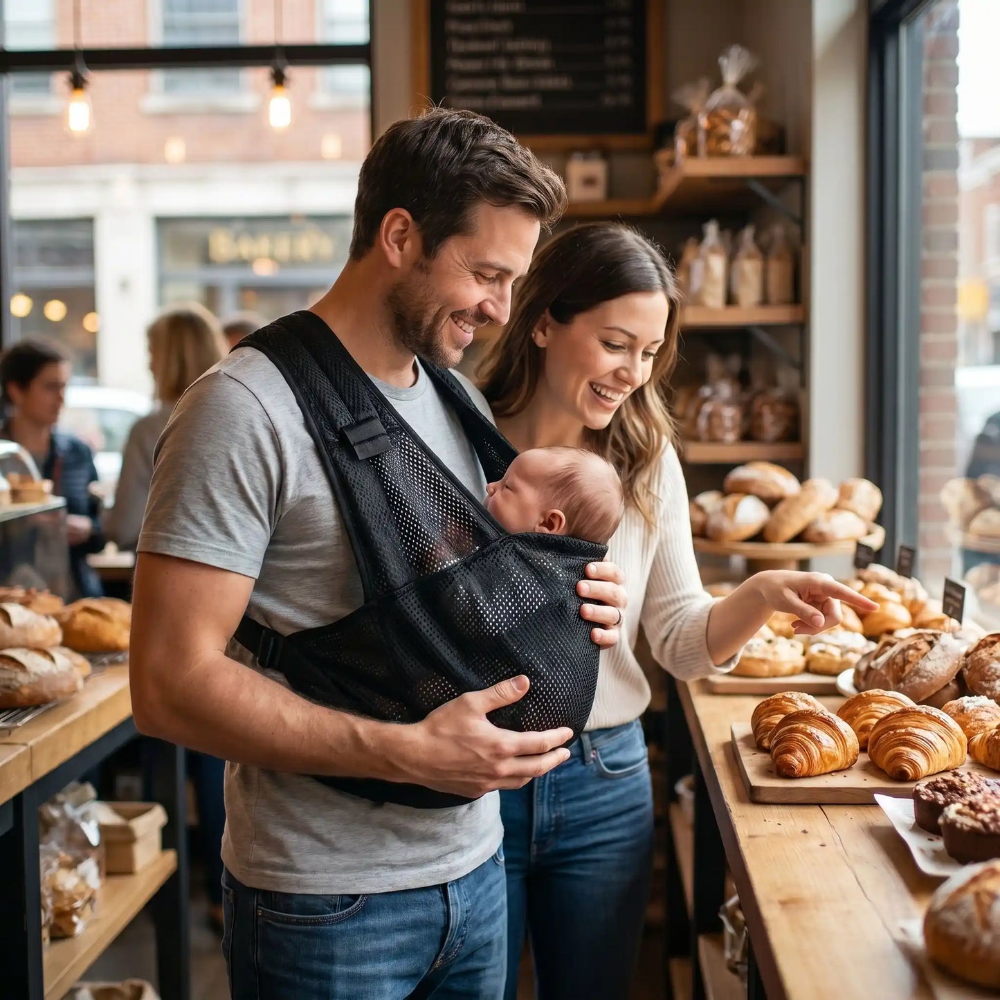 écharpe porte bébé parents dehors avec bébé