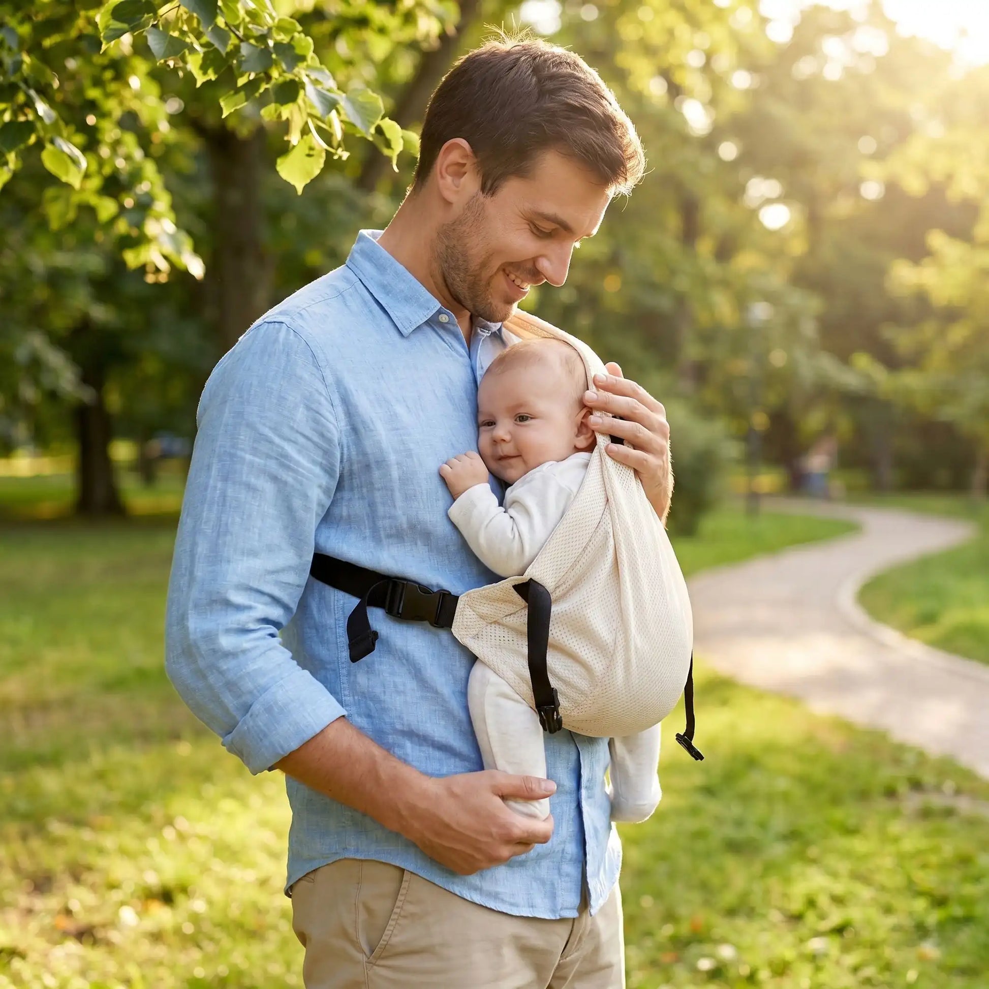 écharpe porte bébé papa au parc