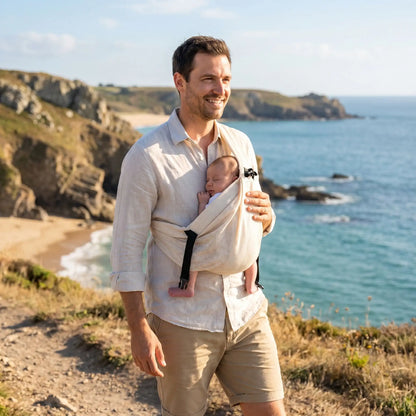 écharpe porte bébé papa en été
