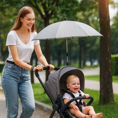 Ombrelle pour poussette​ maman ravie avec son bebe