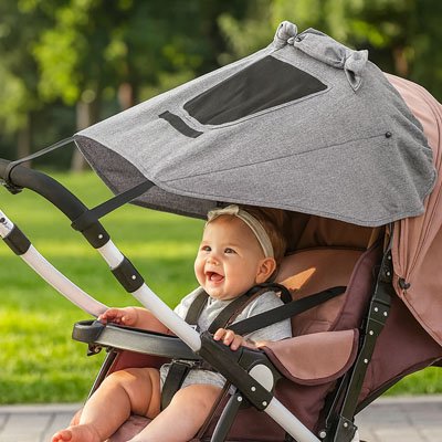 Par soleil pour poussette​  bebe dehors souriant