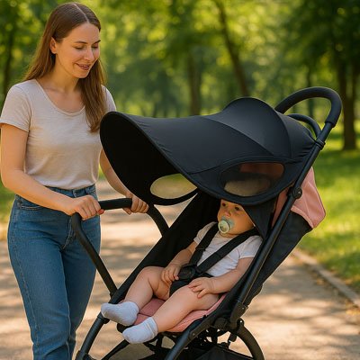 Par soleil pour poussette​  maman avec bebe au parc