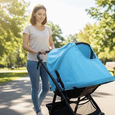 Par soleil pour poussette​ maman avec bebe au parc