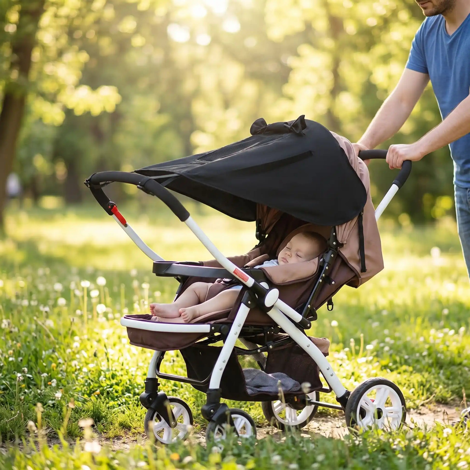 Par soleil pour poussette papa au parc avec bebe