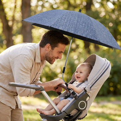 Par soleil pour poussette papa content avec bebe