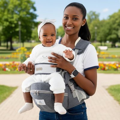 Porte bebe maman au parc avec son bebe
