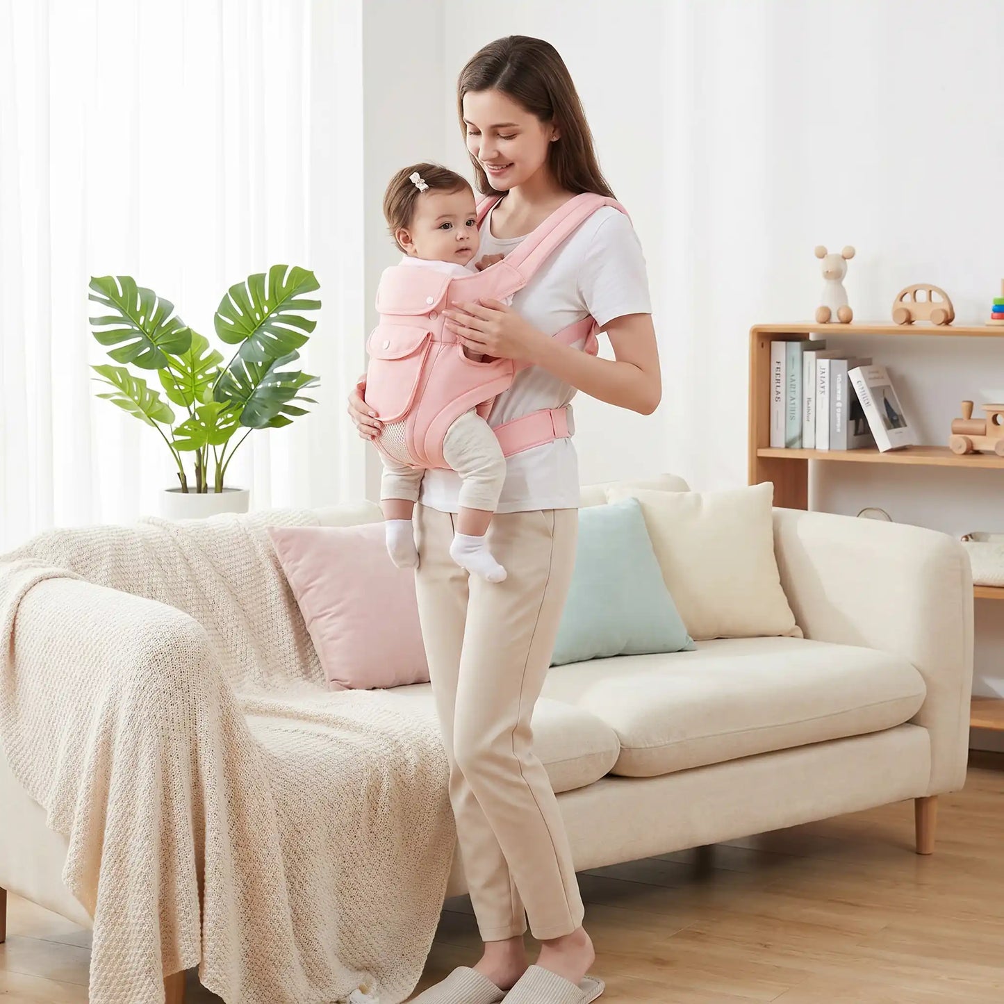 porte bébé maman au salon relaxing