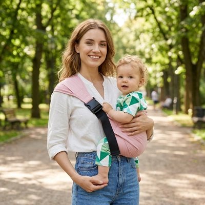 Porte bébé maman avec bebe au parc 