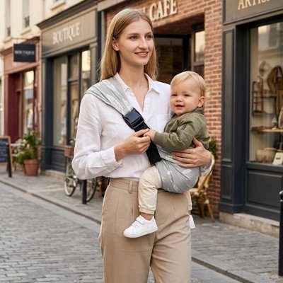 Porte bébé maman avec bebe en balade