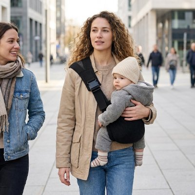 Porte bebe maman avec bebe se promènent