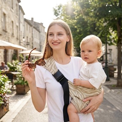 Porte bébé maman en ville avec bebe