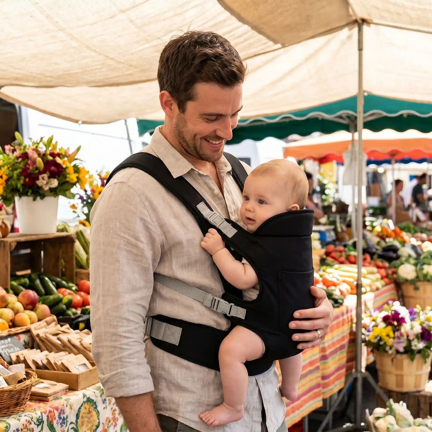 porte bébé papa au marche