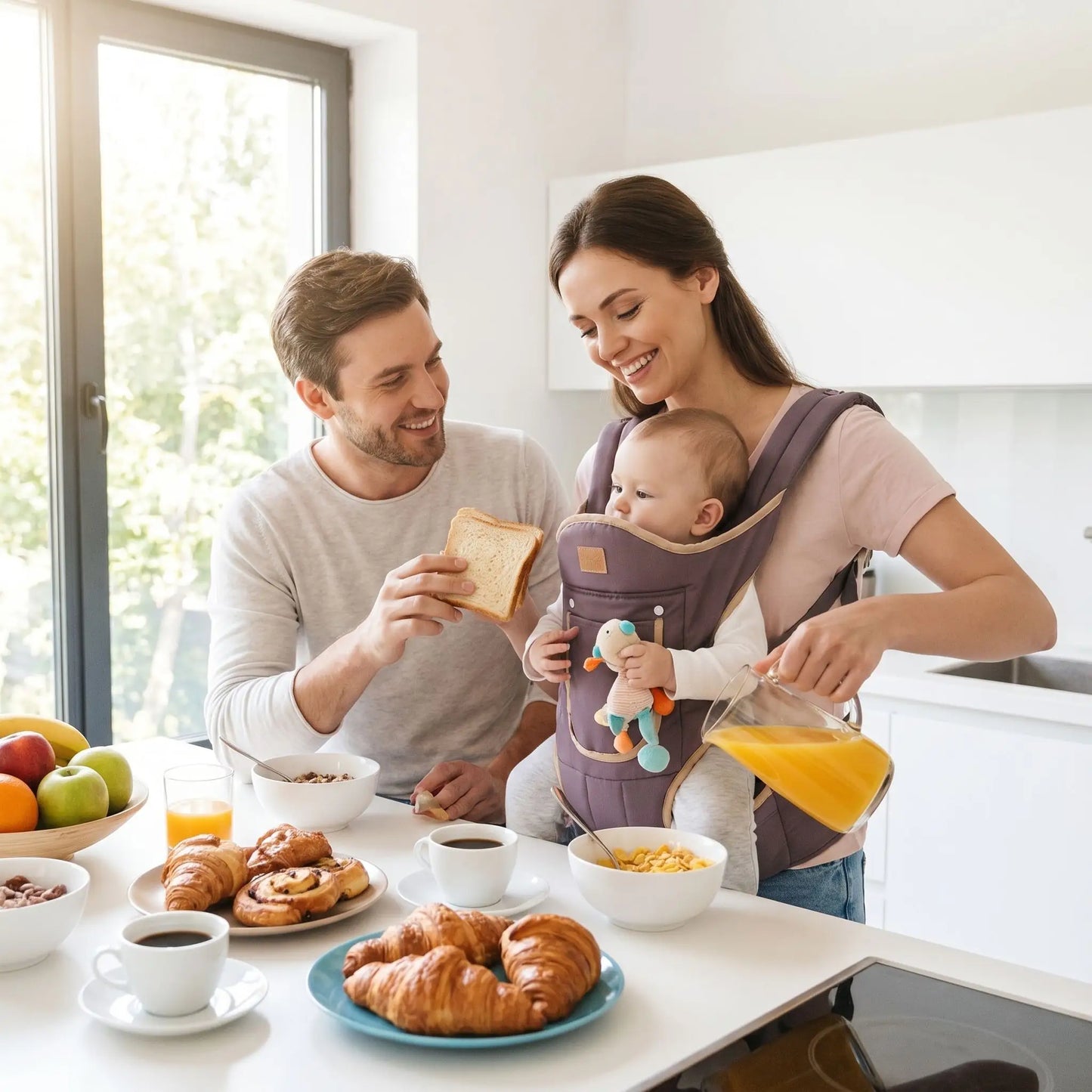 porte bébé parent cuisinent