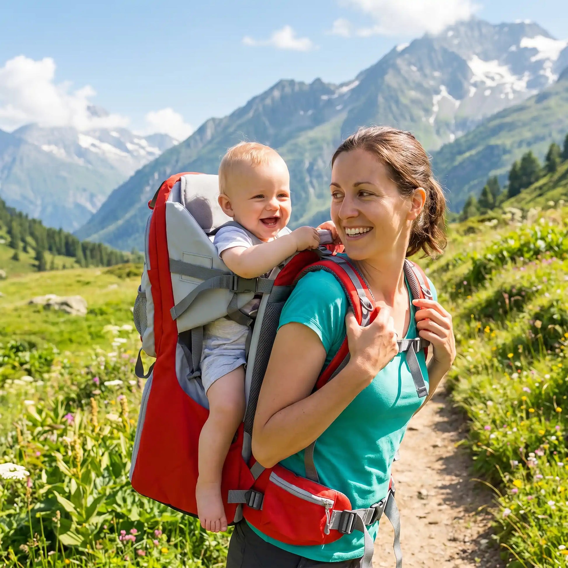 porte bébé randonnée maman souriante