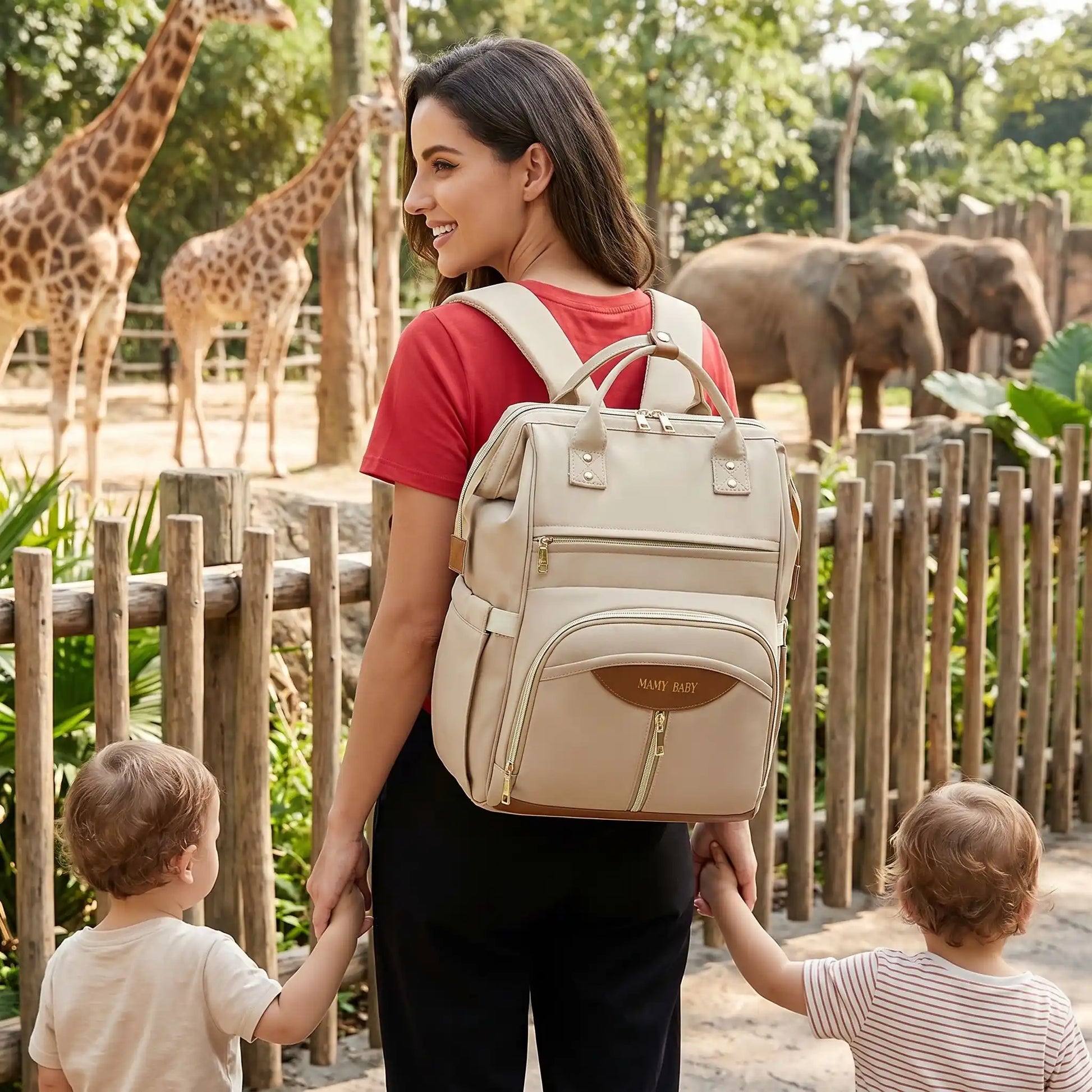 sac à Langer à dos maman au zoo avec ses jumeaux