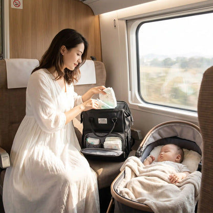 sac à langer  maman avec bebe en train