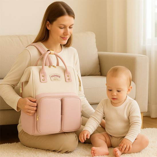 sac à langer maman joue avec bebe