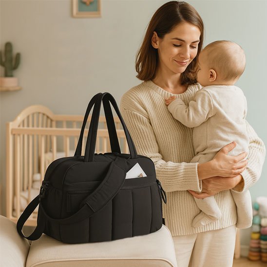 sac à langer maman se prépare a sortir avec bebe